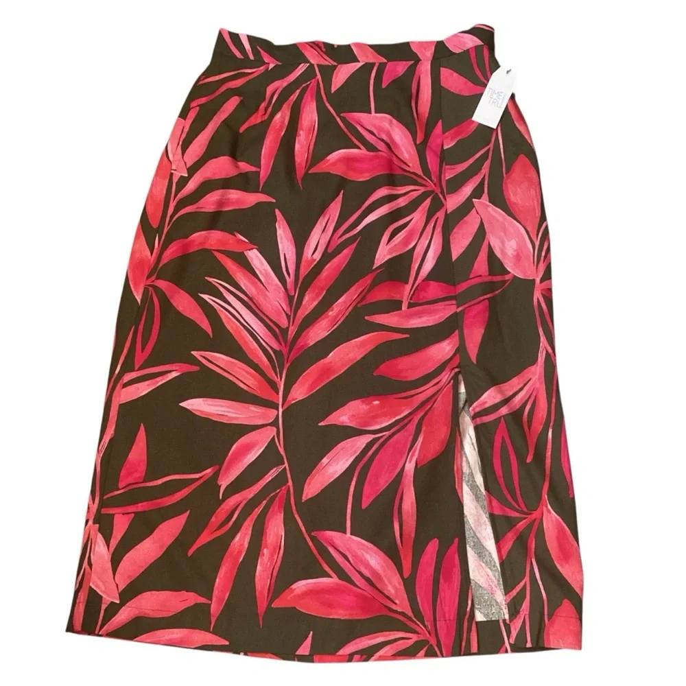 NEW Time and Tru‎ Botanical Print Linen A-Line Skirt, Size XL (16-18) Tropical